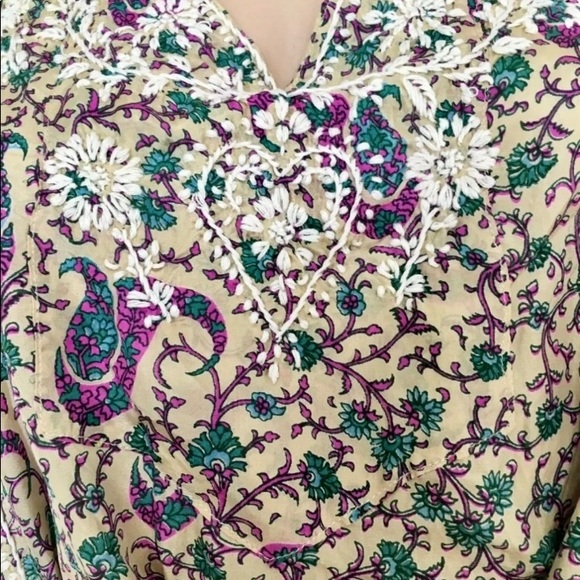 Sundance Silk Caftan Tunic Top Purple Paisley Hearts & Flowers Embroidery M/L - Picture 3 of 12